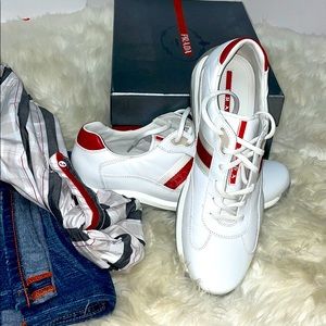 PRADA OFF-WHITE AND RED EAGLE SIZE 11.5/ 13